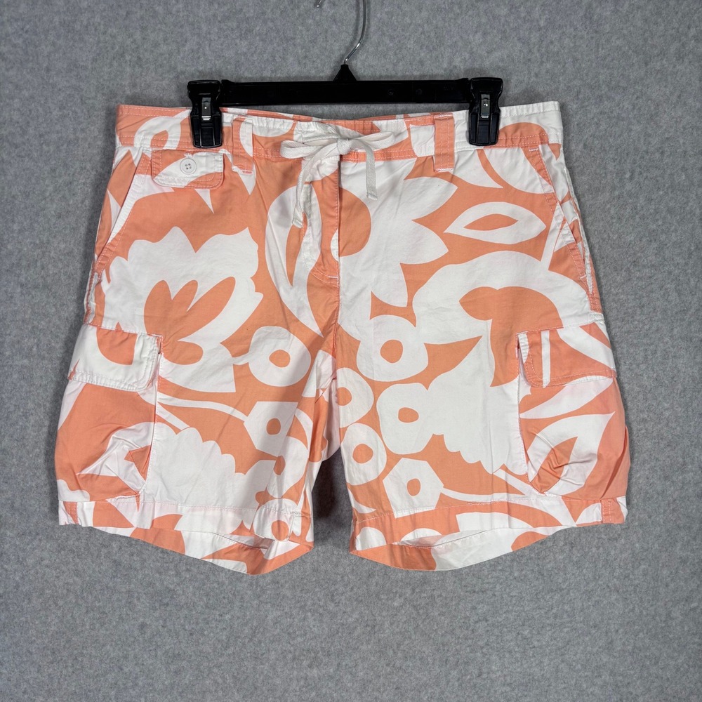 J.Crew Cargo Shorts Size 8 Peach Floral Low Fit Cotton Tropical Hawaiian Utility